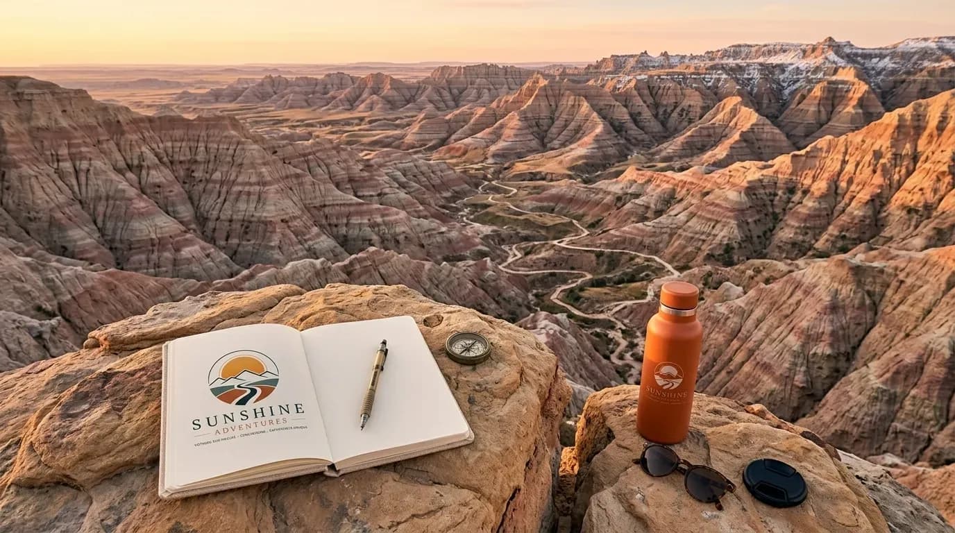 Sonnenaufgang über den Felsformationen der Badlands, illustriert die verborgenen Schätze der USA