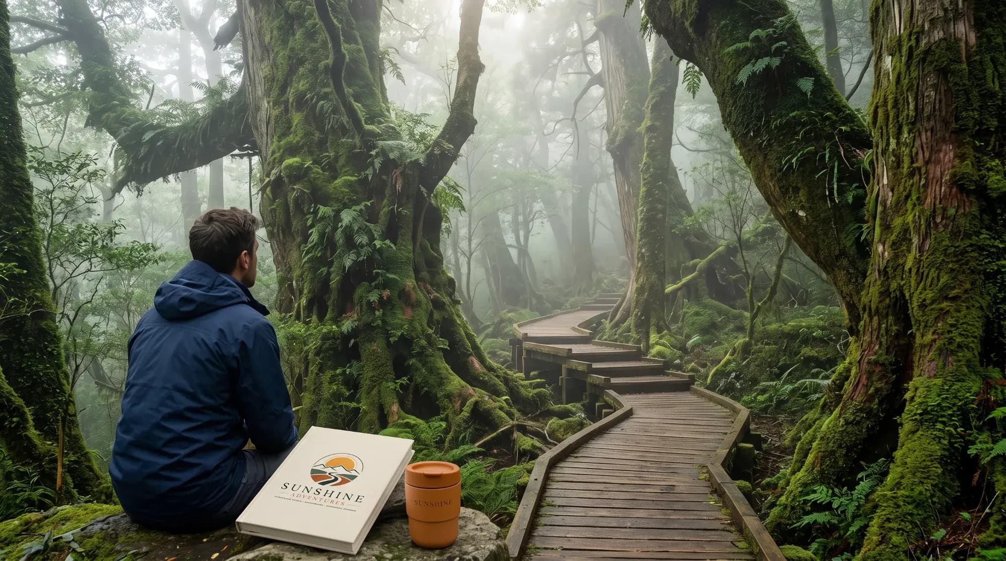 Forêt ancienne de cèdres millénaires à Yakushima dans la brume, illustrant les perles cachées d'Asie