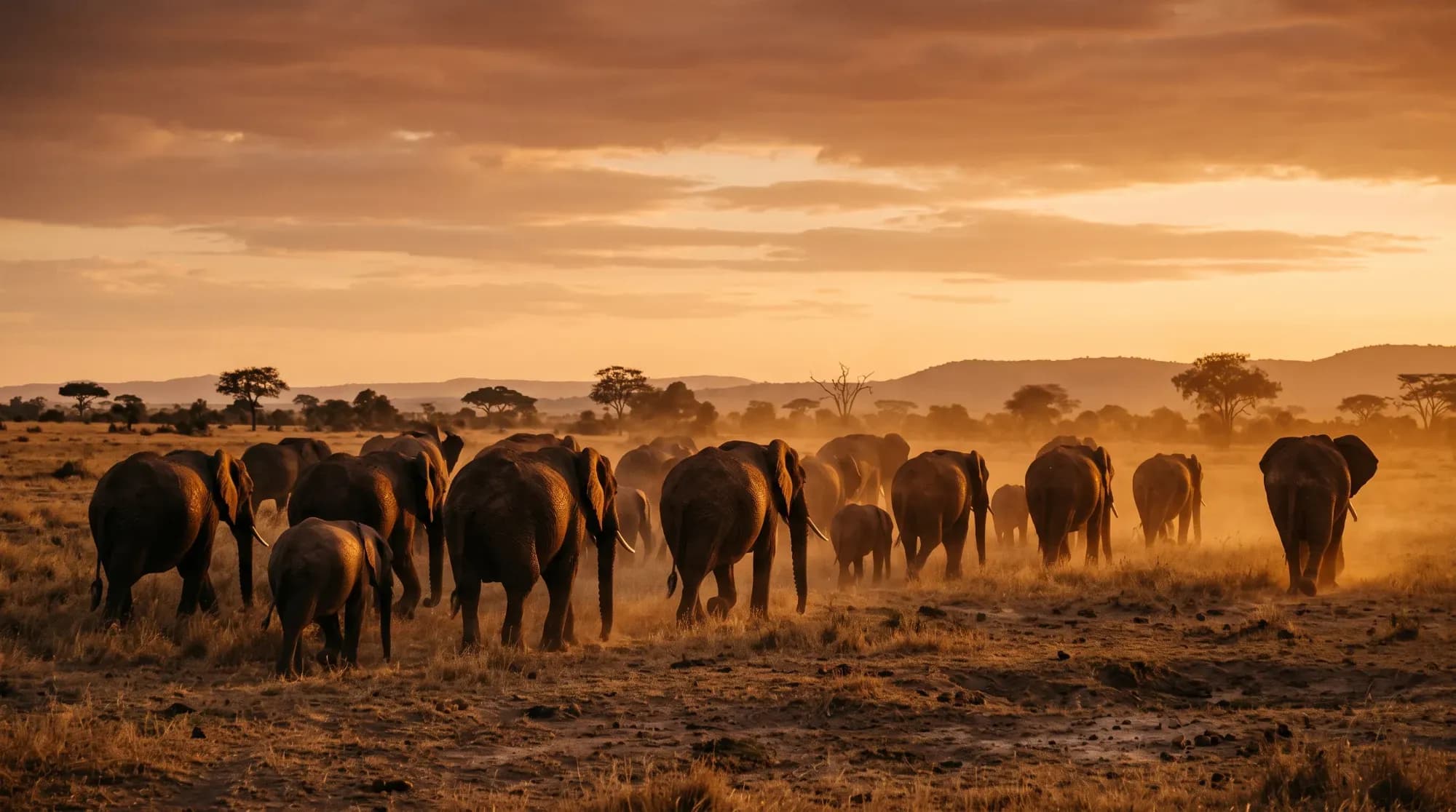 : Faune sauvage africaine dans la savane du Serengeti au lever du jour, illustrant un safari exclusif en Tanzanie
