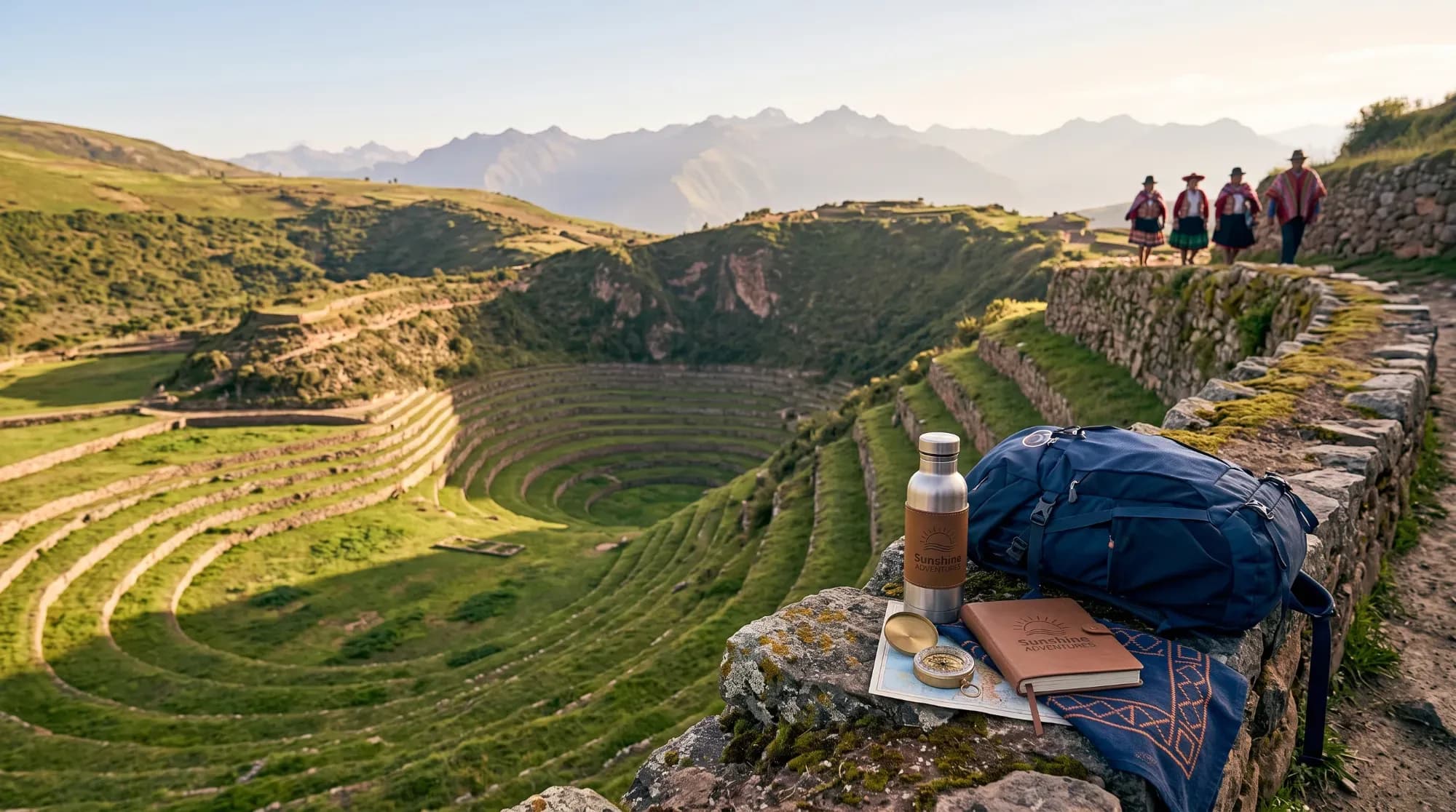 Terrasses incas sur une crête andine, illustrant la saison sèche au Pérou