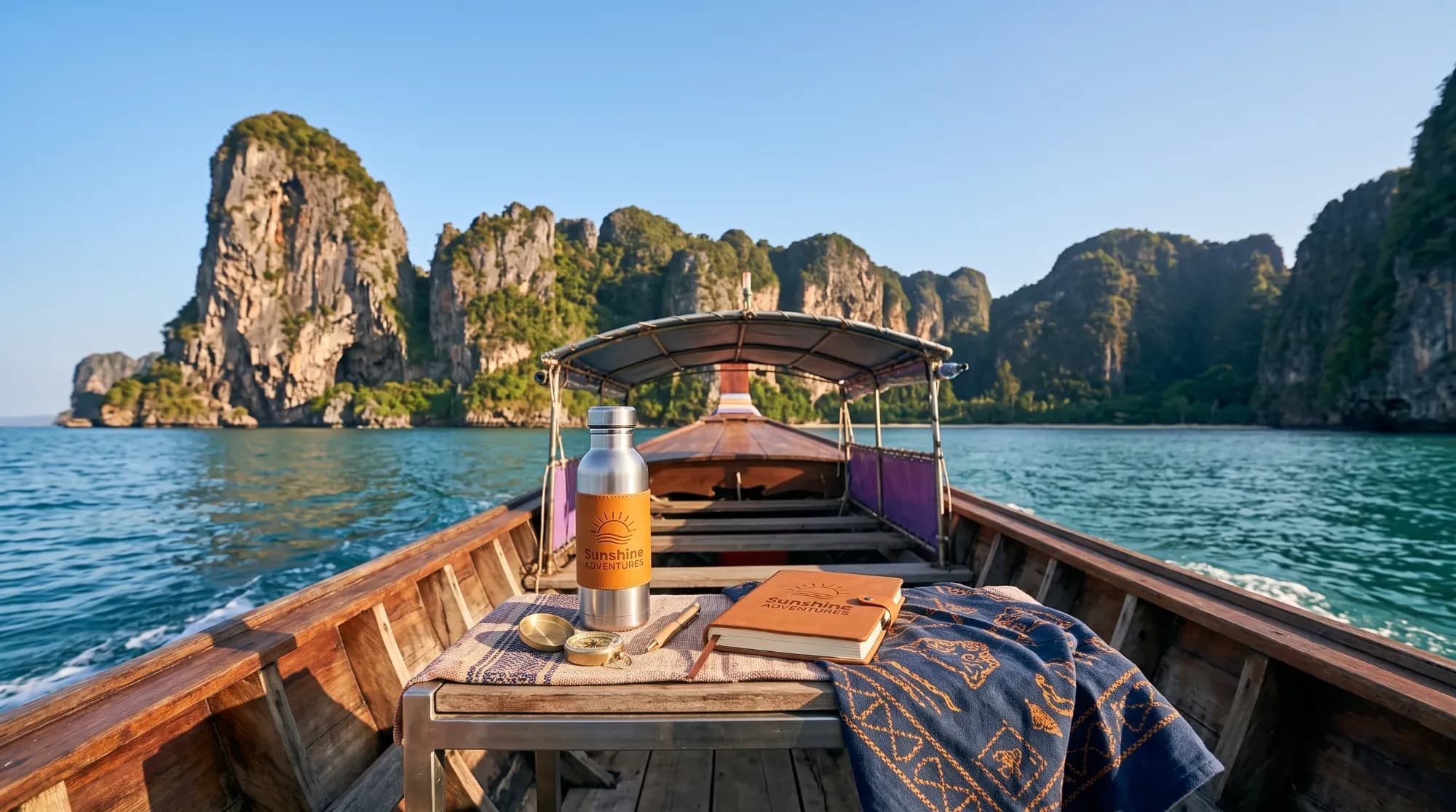 Bateau longtail sur la mer d'Andaman en Thaïlande, illustrant la saison sèche