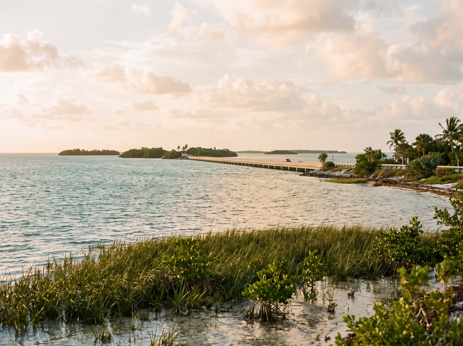 Overseas Highway bridge stretching across turquoise water between the Florida Keys