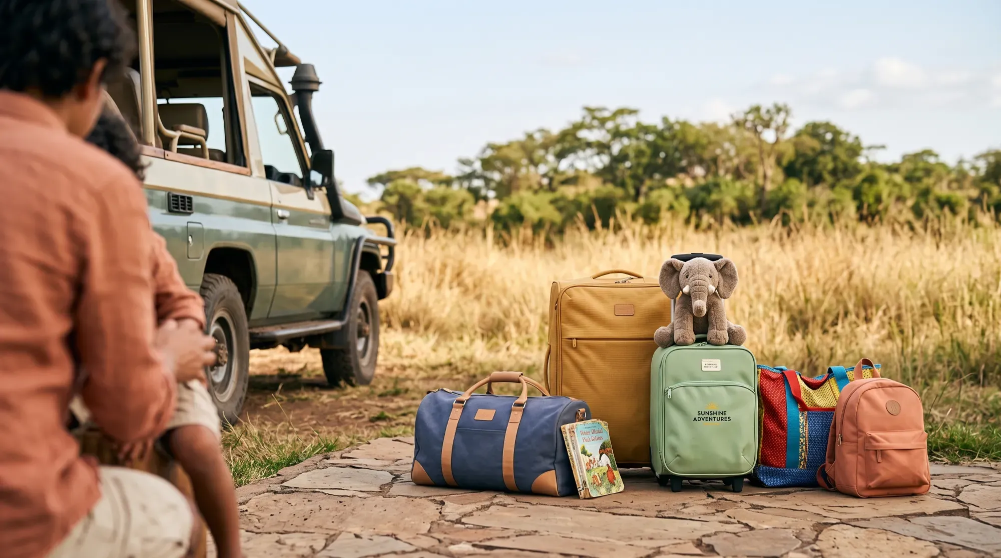 Bagages familiaux prêts pour le départ, illustrant une organisation des transports sans stress
