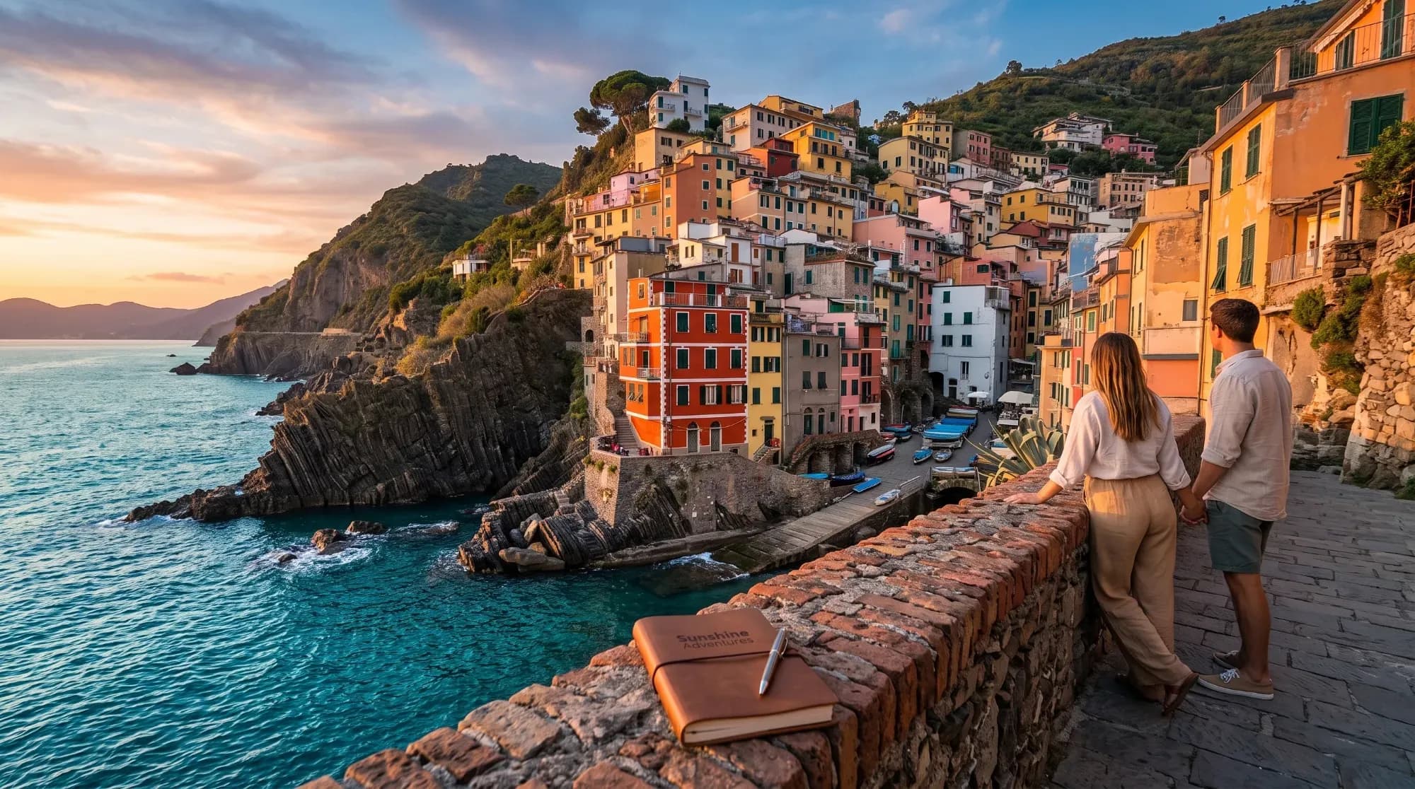 Village coloré sur la côte amalfitaine en Italie, illustrant une destination romantique pour un voyage de noces