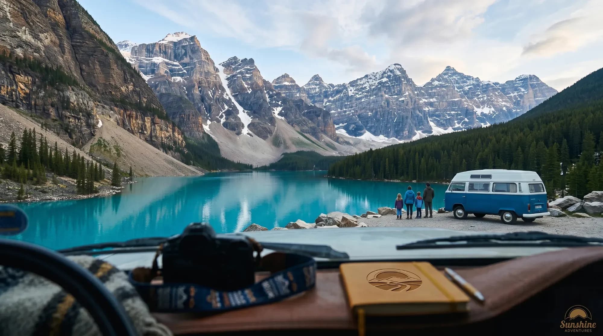 : Route de montagne dans les Rocheuses canadiennes, illustrant un road trip à travers le Canada