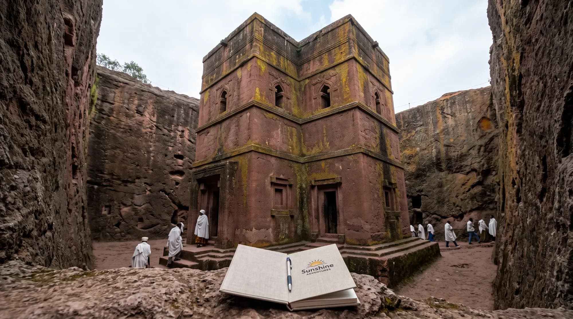 Église rupestre de Lalibela taillée dans la roche en Éthiopie, illustrant le patrimoine millénaire du pays