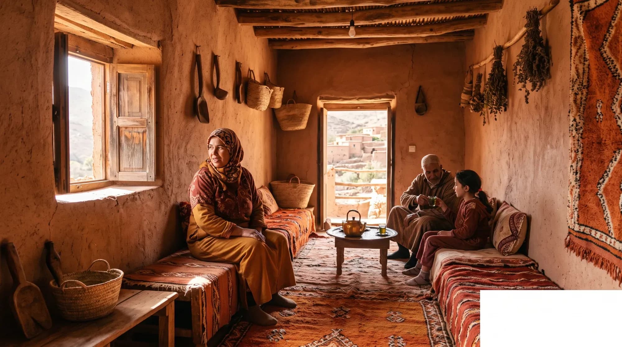 Intérieur chaleureux d'une maison traditionnelle, illustrant l'accueil authentique d'un séjour chez l'habitant
