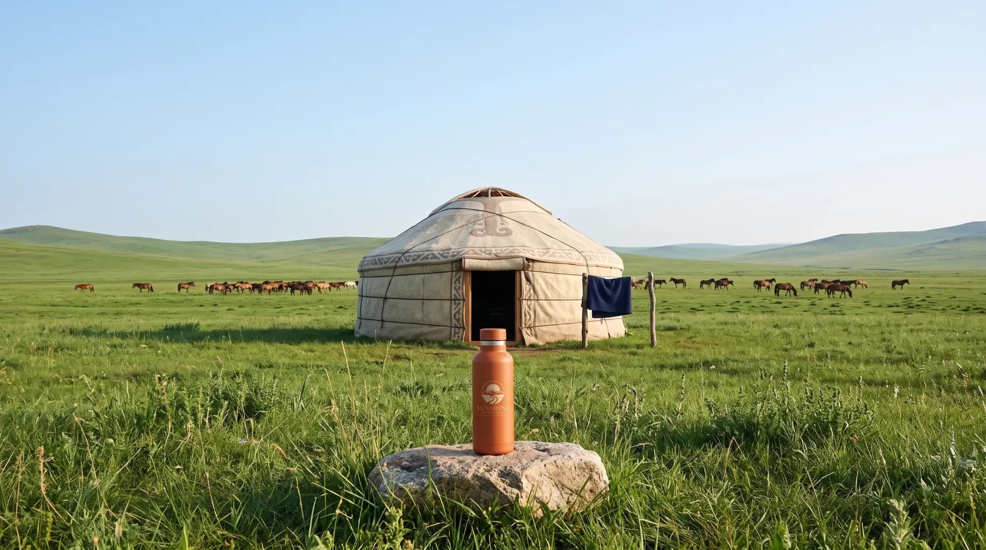 Yourte mongole isolée dans la steppe, illustrant un voyage en immersion hors des sentiers battus