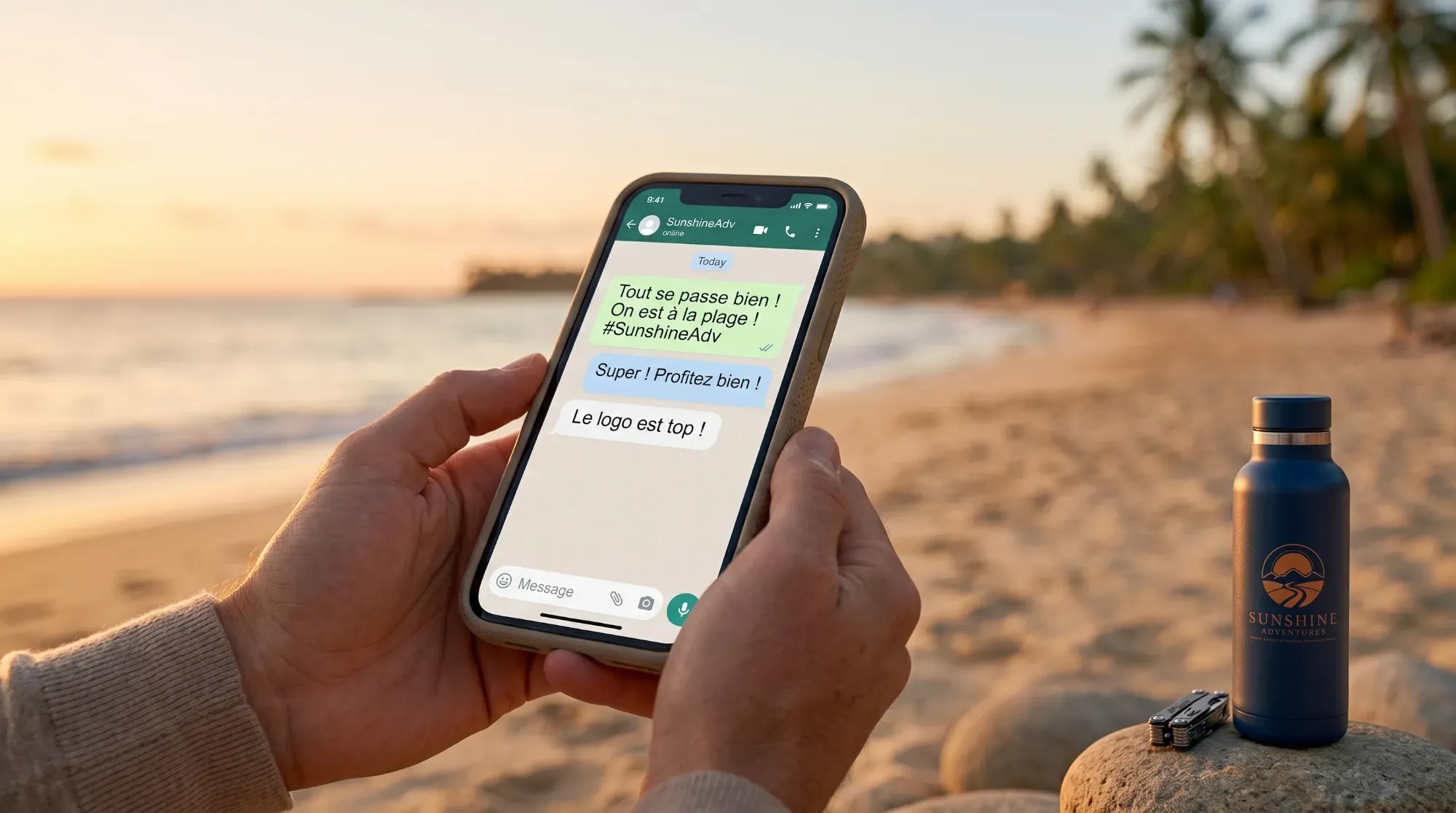 Échange WhatsApp pendant un voyage, illustrant l'accompagnement disponible 24 heures sur 24
