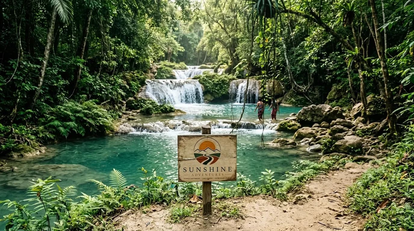 Cascade turquoise de Cambugahay à Siquijor entourée de végétation tropicale, illustrant l'île mystique aux plages secrètes des Philippines