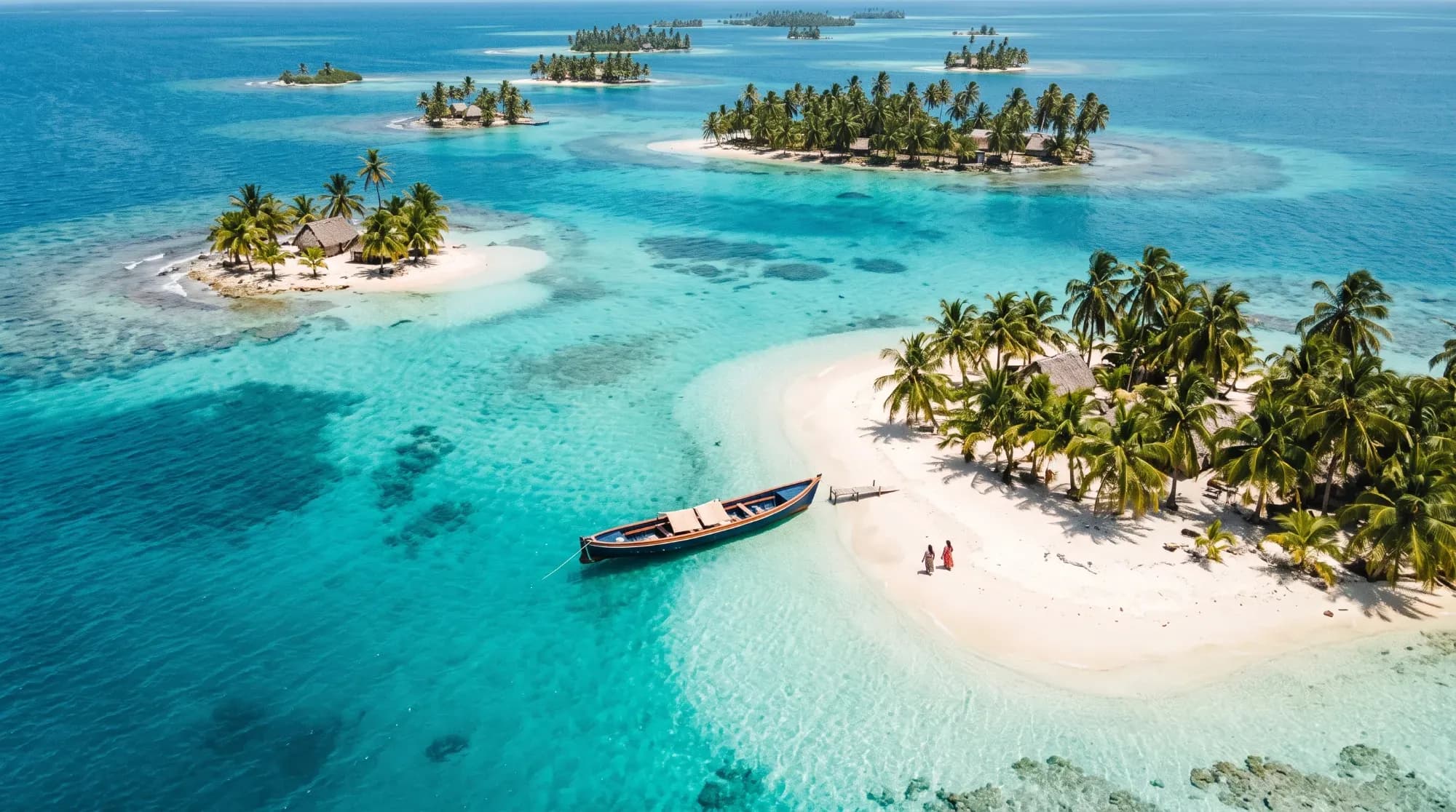 Archipel tropical préservé vu d'en haut, illustrant les perles cachées d'Amérique centrale