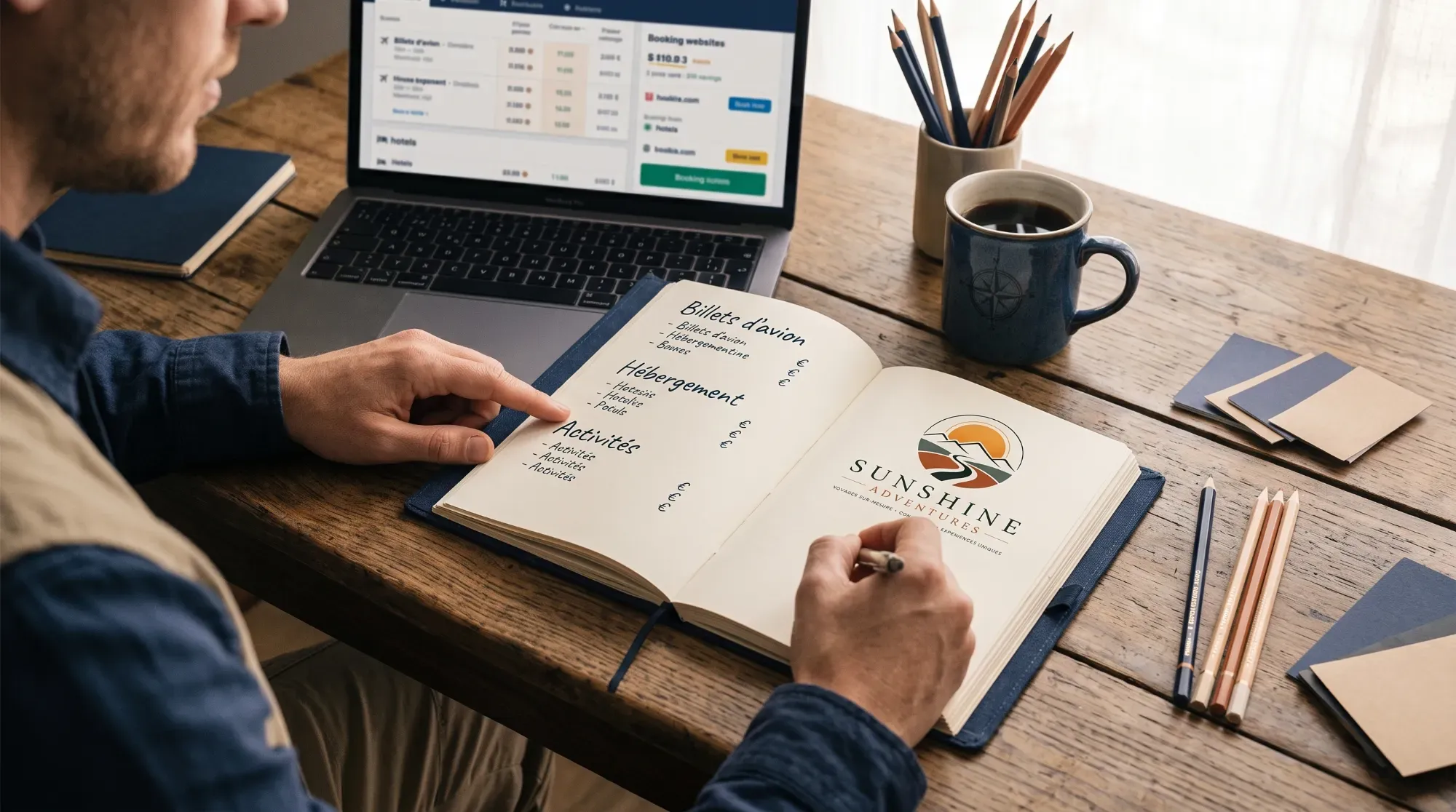 Conseiller voyage présentant un itinéraire personnalisé sur une carte, illustrant l'accompagnement expert d'un voyage sur mesure